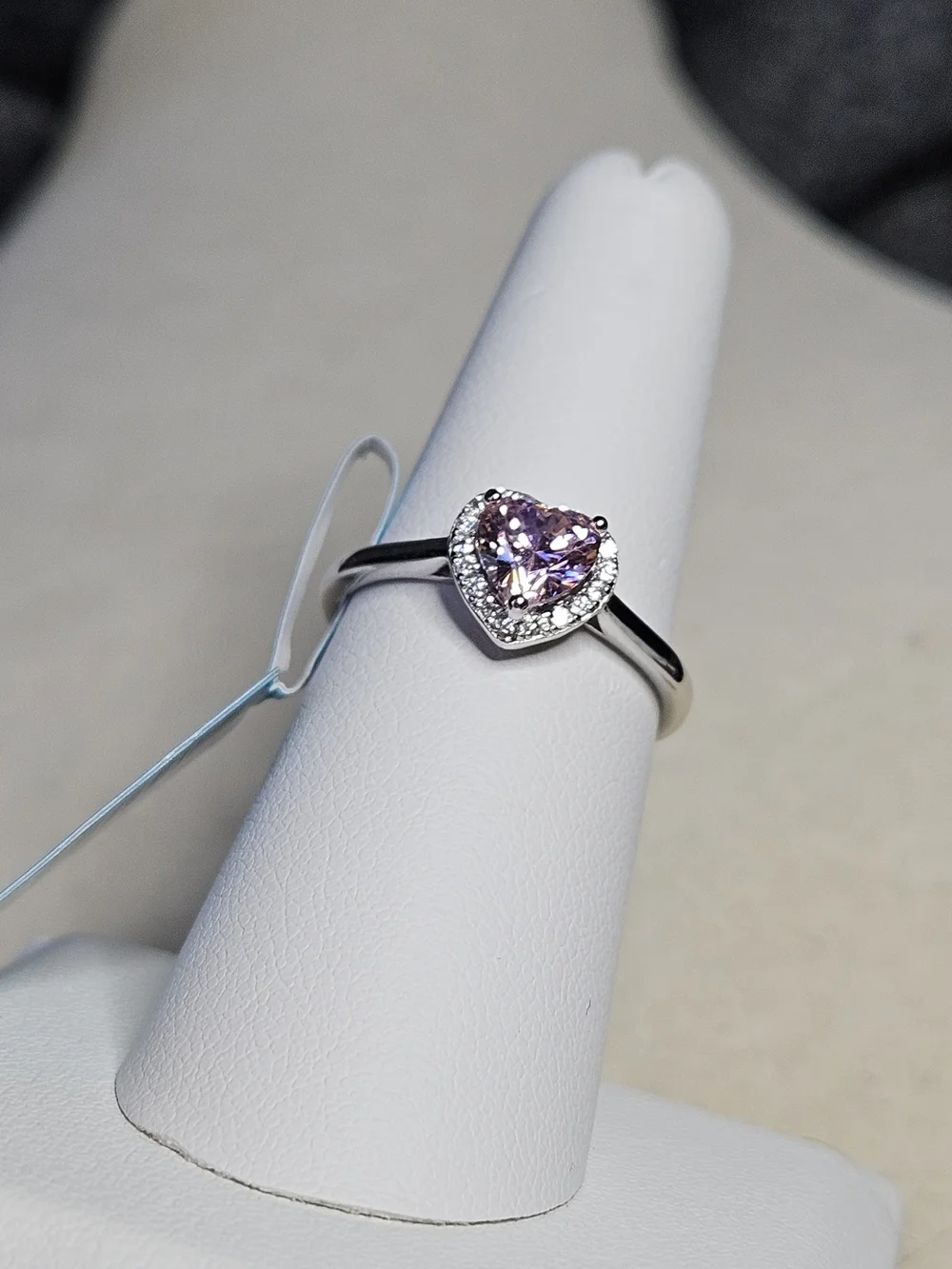 Pink Heart Halo Ring Sterling Silver